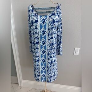 Lilly Pulitzer Get Trunky Blue Ophelia Long Sleeve Swing Dress in Size LARGE